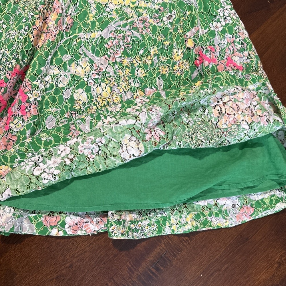 Maeve Anthropologie Womens Fit Flare Dress Size 6 Green Lace Sequin Garden Party - Picture 6 of 10